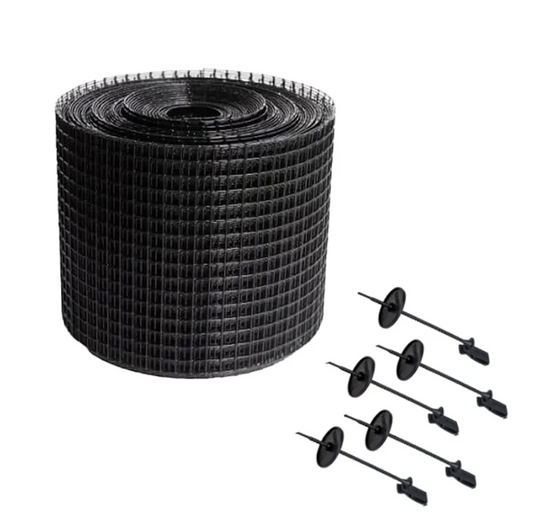 Solar Panel Bird Protection Mesh Kit - 100mm x 30M Black (1 Roll) and 50 x Nylon Clips