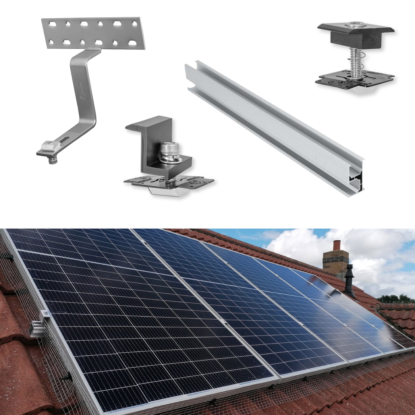 8 Panel in Two Rows - Solar Mounting Kit Bundle for Concrete Roof Tiles