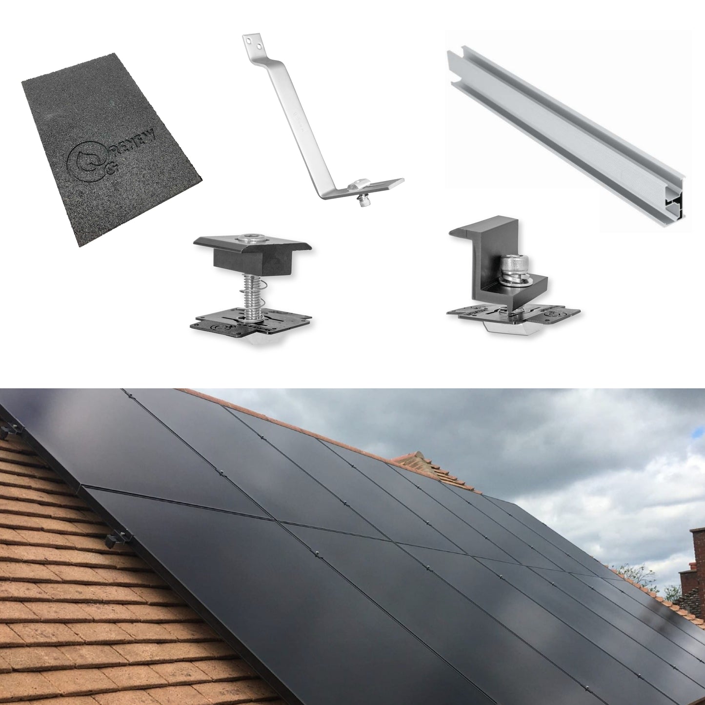 4 Panels in 2 Rows - Complete Solar installation Bundle/Kit for Clay or Rosemary Roof Tiles