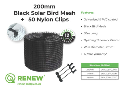 Bird mesh Kit - 1 Roll 150mm x 30M Black and 50 x Nylon clips
