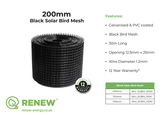 Bird mesh Kit - 1  Roll 200mm x 30M Black Heavy duty and 50 x Nylon clips