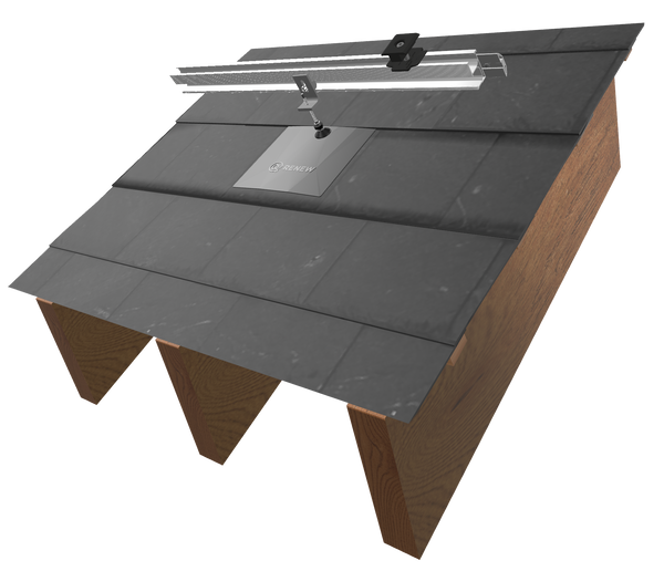 Safe Slate 3D rendering installed on slate roof with solar rail system