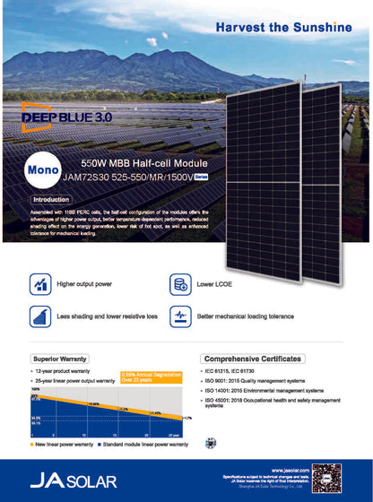 JA Solar 550 - Pallet only deal