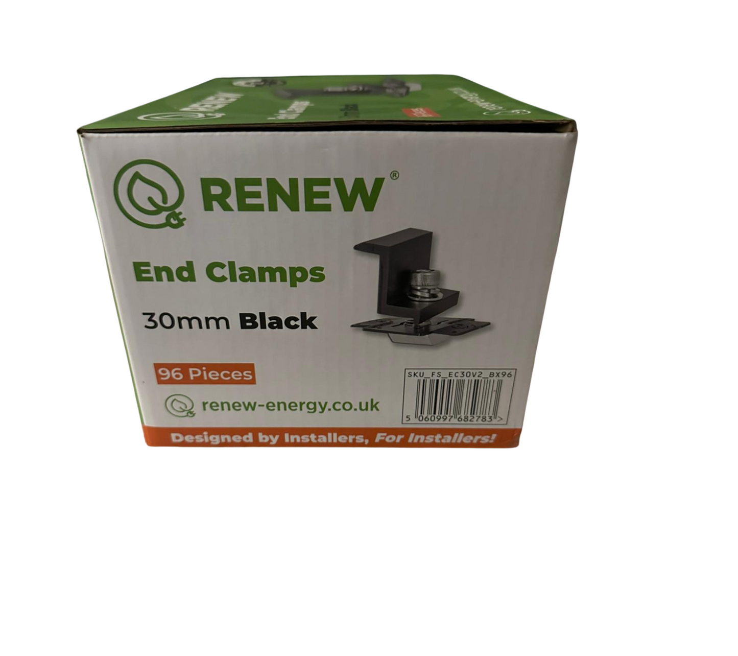 Renew x Fastensol End Clamp V2 - 30mm Black (Box of 96 Pieces)