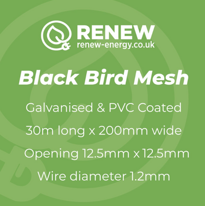 Solar Panel Bird Protection Mesh - 200mm x 30M (5 Rolls) Black