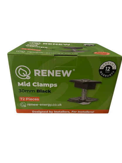 Renew x Fastensol Mid Clamp -  30mm V2 Black (Box of 72)