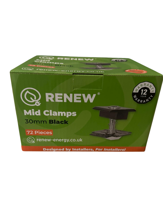 Renew x Fastensol Mid Clamp -  30mm V2 Black (Box of 72)